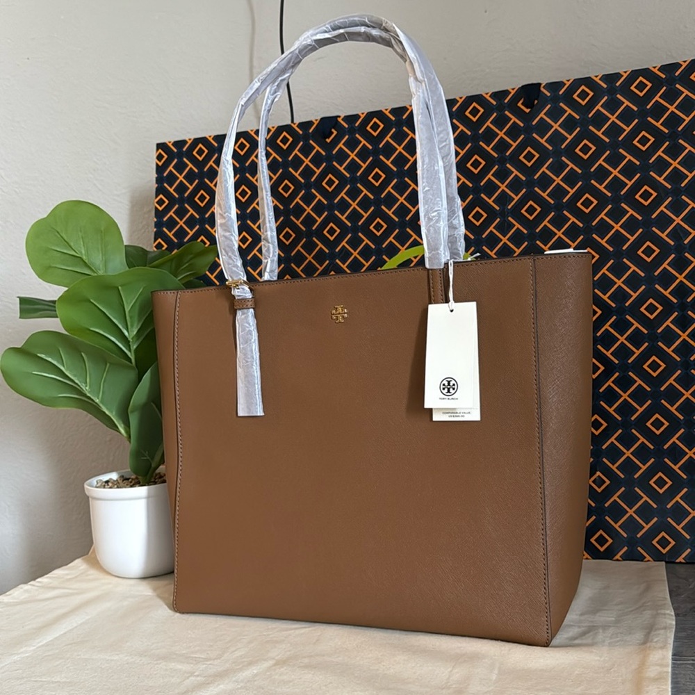 NWT , Tory Burch Emerson zip  Brown large Tote Bag moose color - Picture 2 of 14